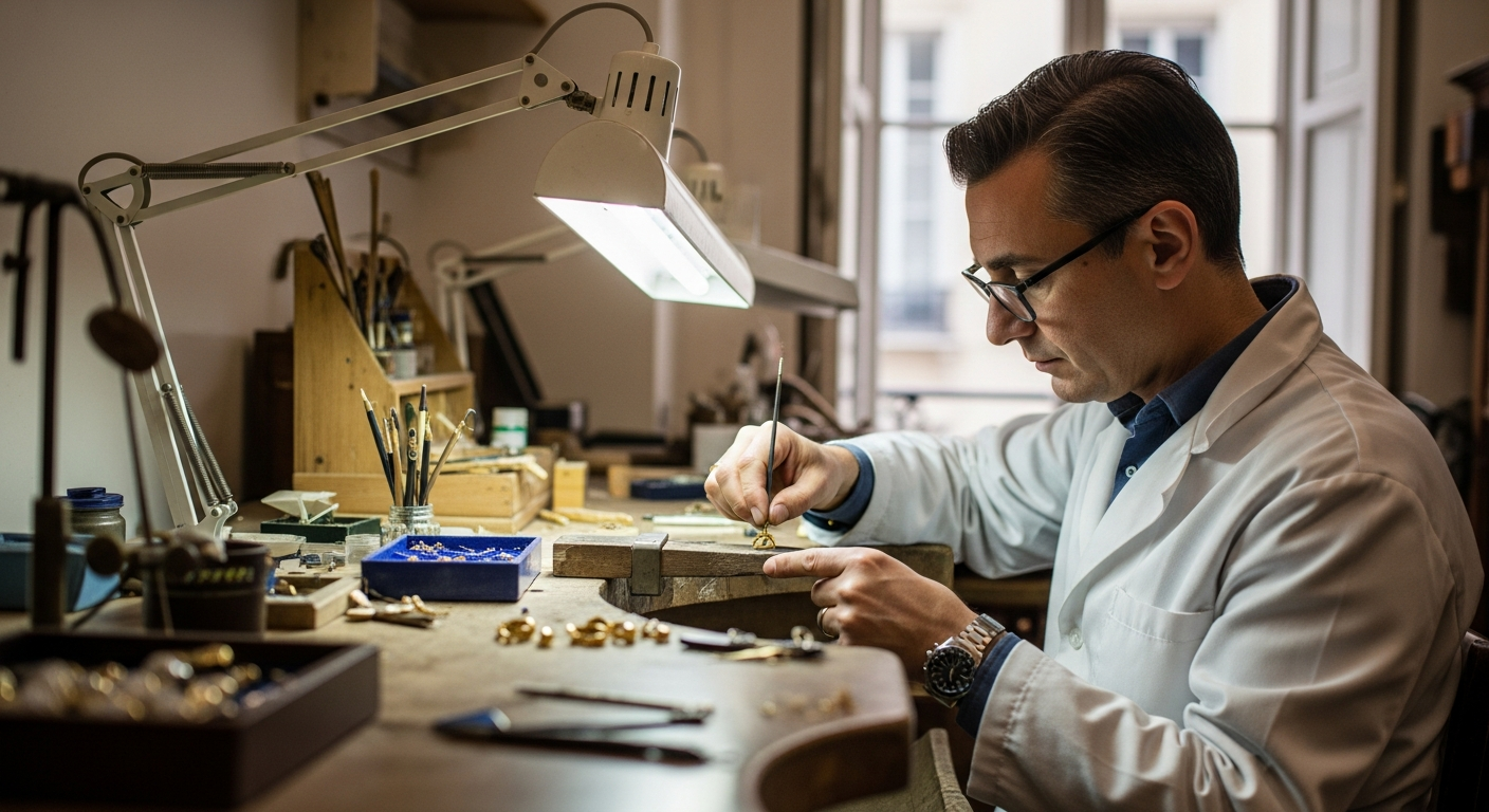 Maître sertisseur travail saphir or 18 carats